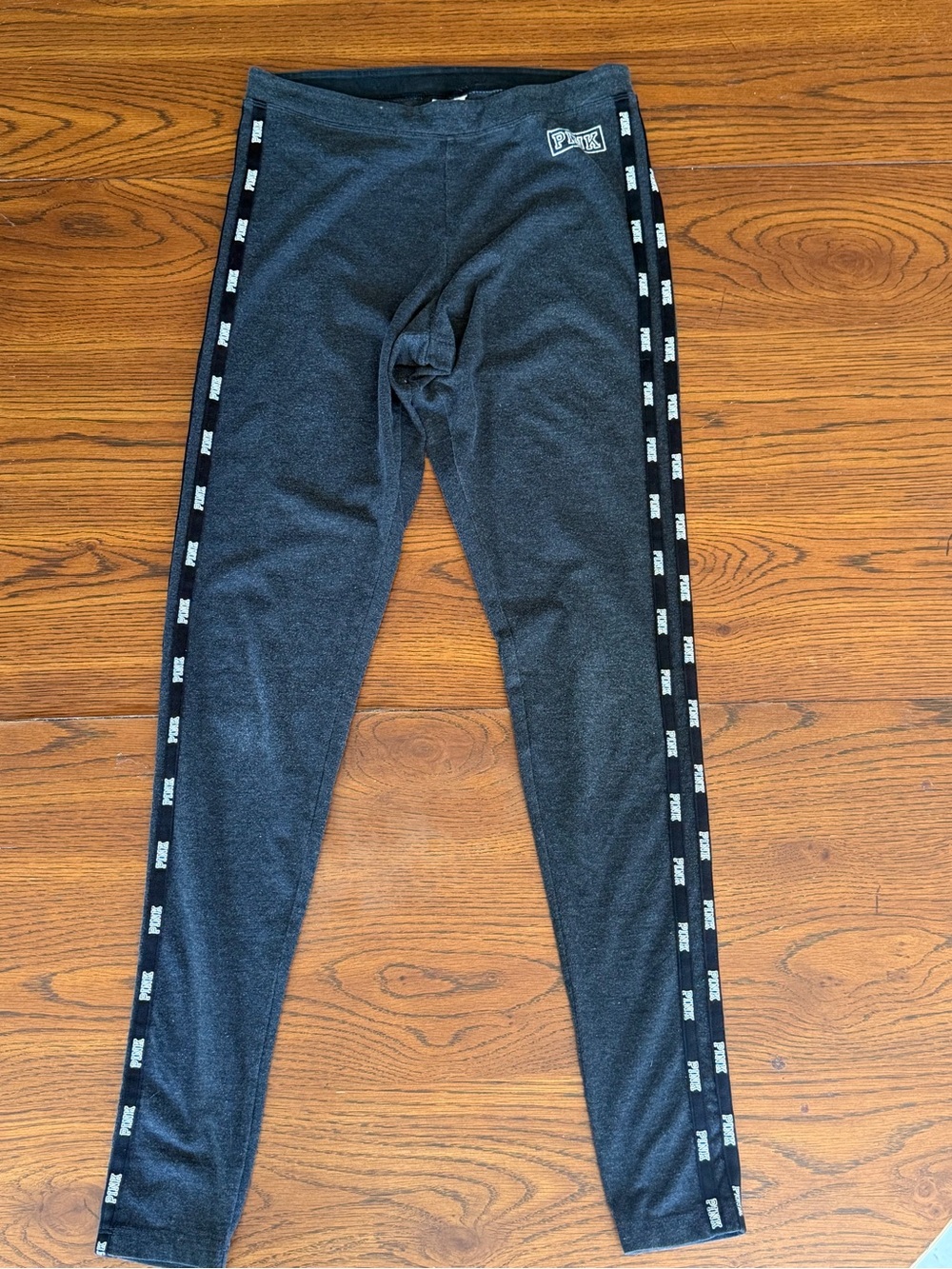 PINK Victoria's Secret Charcoal Heather Leggings with Logo Side Tape